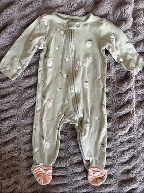 Carters Floral Footed One-Piece - Sage Green - size 9M